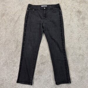 COS Jeans Womens 14 Black Straight Leg Embroidered Sequin Studded Denim Pants